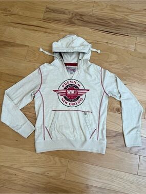 Premium New Orleans Hooded Jersey Sweatshirt - Cream with Red Accents